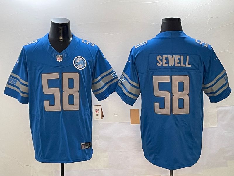 Men Detroit Lions 58 Sewell Blue three generations 2024 Nike Limited NFL Jersey style 01021